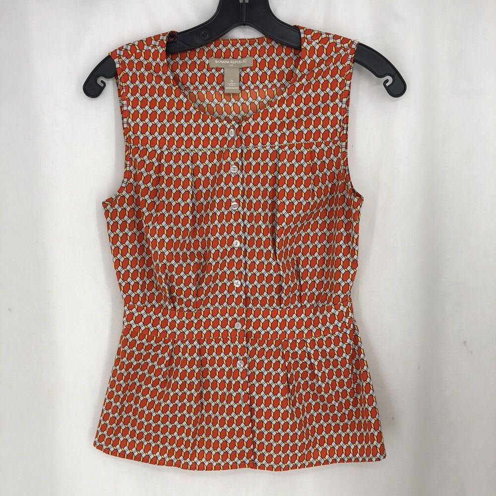 Banana Republic Orange sleeveless button down blouse 0